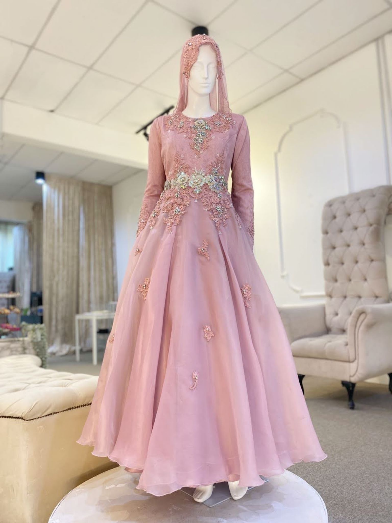 PP Signature's FEONA - Ballgown Muslimah Lace Dusty Pinky Plum - Baju Pengantin-Wedding Dresses-