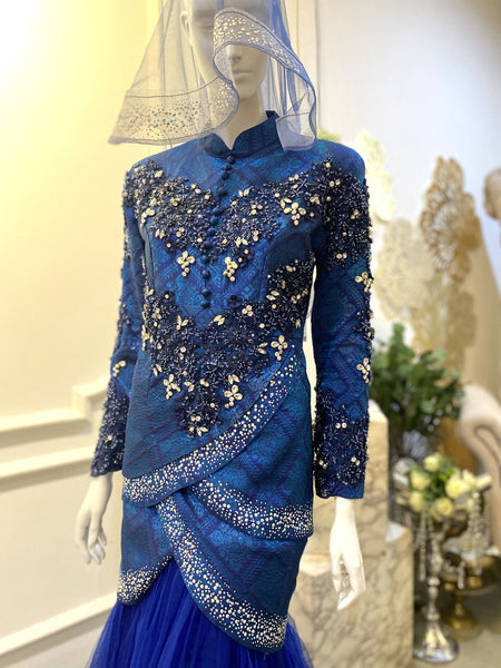 TULIP PETAL Two-Piece Songket Wedding Dress Royal Electric Blue