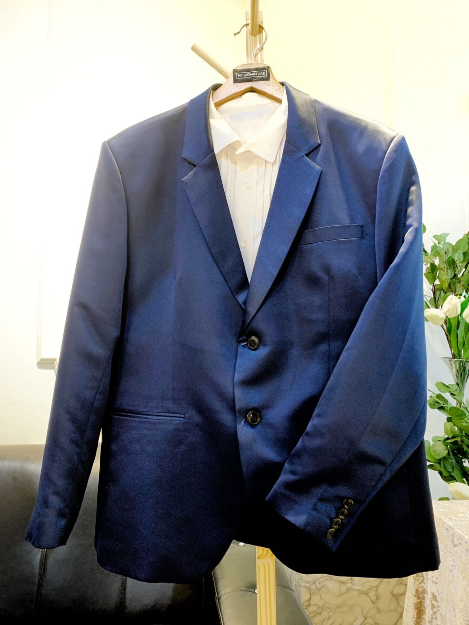Navy Blue 2 Piece Wedding Suit with Notch Lapel