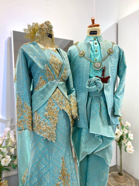 SURAYA - Baju Sanding Teal Green Songket Two-Piece Wedding Dress