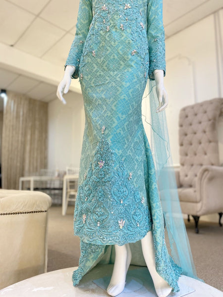 TIFFANY - Baju Sanding Songket Baby Blue and Turquoise Trumpet Wedding Dress | PP Signature PP Signature Bridal TIFFANY - Baju Sanding Songket Baby Blue and Turquoise Trumpet Wedding Dress | PP Signature PP Signature Bridal