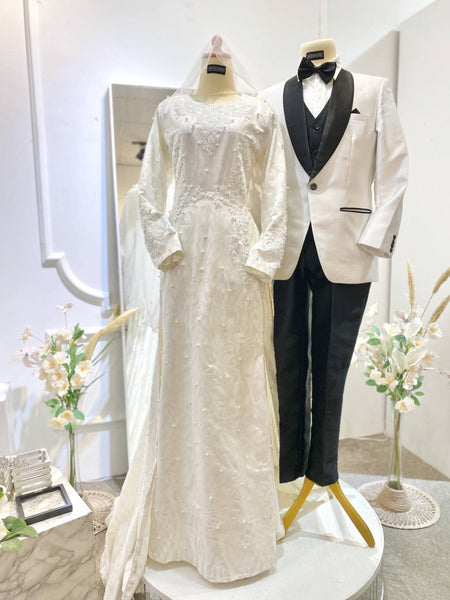 Off-White Glitter Lace Bridal Rental Malay Wedding Dress – PP