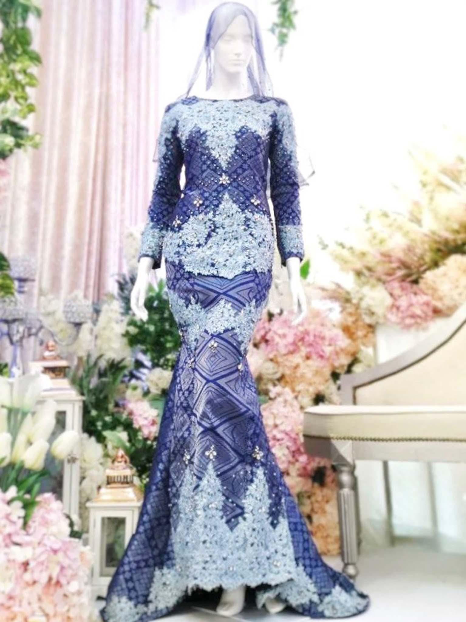 Busana Pengantin-Two Piece Dress, Songket 2D Royal Blue | BENAFE-Butik Pengantin PP