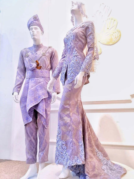 LILY LAVENDER - Baju Sanding Songket Purple Lavender \u0026 Light Gold Two-Piece  | PP Signature