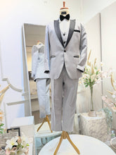 Light Grey 3 Piece Suit with Black Contras Peak Lapel (LG1)