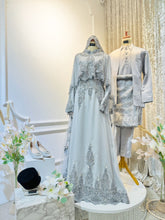 ADAWIYAH - Baju Pengantin Grey Silver Duchess Loose Dress with Detachable Cape