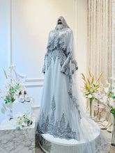 ADAWIYAH - Baju Pengantin Grey Silver Duchess Loose Dress with Detachable Cape