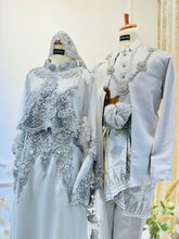 ADAWIYAH - Baju Pengantin Grey Silver Duchess Loose Dress with Detachable Cape