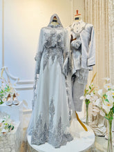 ADAWIYAH - Baju Pengantin Grey Silver Duchess Loose Dress with Detachable Cape