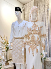 Pakej baju nikah sewa lengkap AINUL warna off white champagne lace untuk gaya pengantin sedondon majlis perkahwinan budget-conscious couple