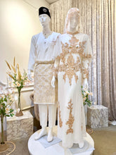 AINUL set baju nikah sewa off white champagne jubah chiffon dengan cape dan baju melayu moden untuk majlis akad nikah pasangan pengantin