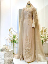 AULIYA-Brown Champagne-Satin Wedding Dress with Cape-baju sanding tradisional-baju sanding moden-baju sanding muslimah-baju pengantin tradisional-baju pengantin moden-baju pengantin muslimah-sewa baju sanding-sewa baju pengantin-butik baju sanding-butik baju pengantin