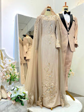 AULIYA-Brown Champagne-Satin Wedding Dress with Cape-baju sanding tradisional-baju sanding moden-baju sanding muslimah-baju pengantin tradisional-baju pengantin moden-baju pengantin muslimah-sewa baju sanding-sewa baju pengantin-butik baju sanding-butik baju pengantin