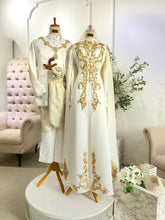 AZZAHRAH - Baju Sanding Cream & Gold Bridal Satin Dress with Detachable Cardiabaya & Cape