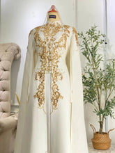 Baju Sanding Perempuan Dress dengan Cape Krim Emas-AZZAHRAH – Koleksi Baju Sanding Moden Tradisi