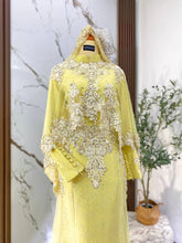 Baju Sanding Light Yellow Songket Dress with Long Detachable Cape