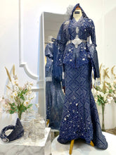 BAIDURI-Navy Blue Songket Kebaya Moden Wedding Dress with Selempang Sulam Biku  (Baju Sanding)-baju sanding tradisional-baju sanding moden-baju sanding muslimah-baju pengantin tradisional-baju pengantin moden-baju pengantin muslimah-sewa baju sanding-sewa baju pengantin-butik baju sanding-butik baju pengantin