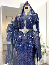 BAIDURI-Navy Blue Songket Kebaya Moden Wedding Dress with Selempang Sulam Biku  (Baju Sanding)-baju sanding tradisional-baju sanding moden-baju sanding muslimah-baju pengantin tradisional-baju pengantin moden-baju pengantin muslimah-sewa baju sanding-sewa baju pengantin-butik baju sanding-butik baju pengantin