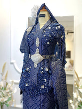 BAIDURI-Navy Blue Songket Kebaya Moden Wedding Dress with Selempang Sulam Biku  (Baju Sanding)-baju sanding tradisional-baju sanding moden-baju sanding muslimah-baju pengantin tradisional-baju pengantin moden-baju pengantin muslimah-sewa baju sanding-sewa baju pengantin-butik baju sanding-butik baju pengantin