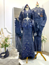BAIDURI-Navy Blue Songket Kebaya Moden Wedding Dress with Selempang Sulam Biku  (Baju Sanding)-baju sanding tradisional-baju sanding moden-baju sanding muslimah-baju pengantin tradisional-baju pengantin moden-baju pengantin muslimah-sewa baju sanding-sewa baju pengantin-butik baju sanding-butik baju pengantin