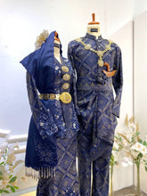 Baju sanding sepasang moden regal navy gold songket rental