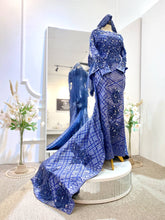 BELINDA - Royal Blue with Silver Songket Wedding Dress with Trail (Baju Sanding)