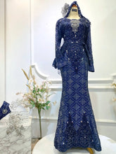 Traditional Baju Sanding in Royal Blue Songket