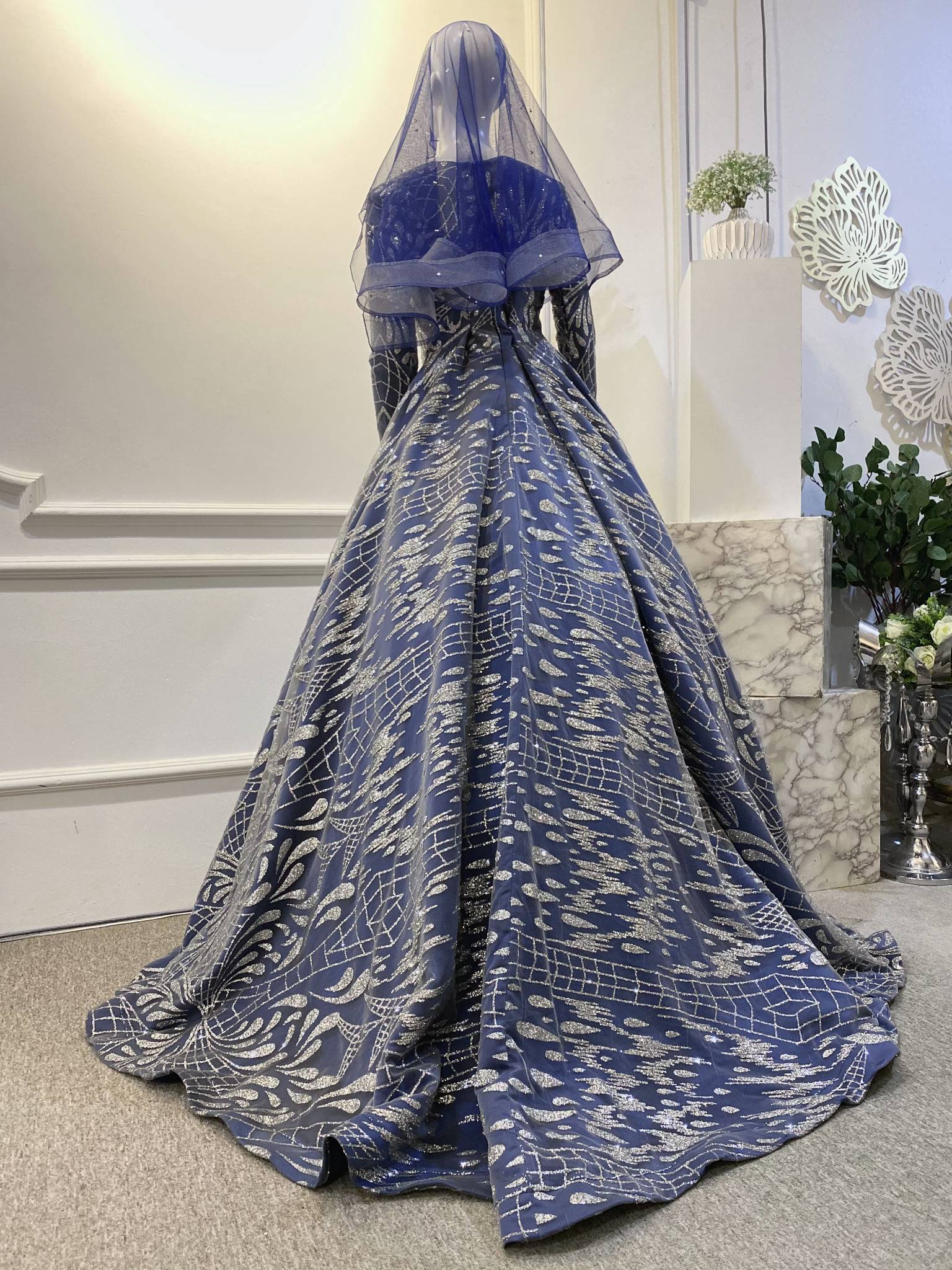 baju pengantin untuk dijual-wedding dress for sale-BIANCA - Ballgown with Glitter Lace Navy Blue
