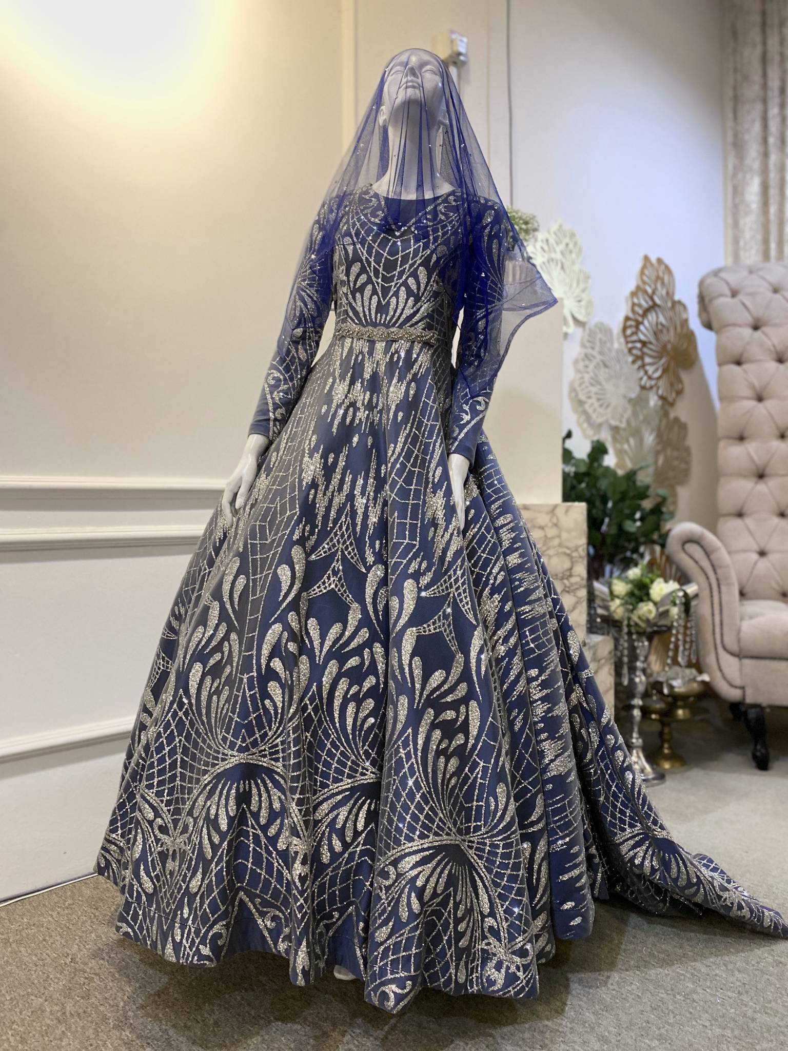 baju pengantin untuk dijual-wedding dress for sale-BIANCA - Ballgown with Glitter Lace Navy Blue