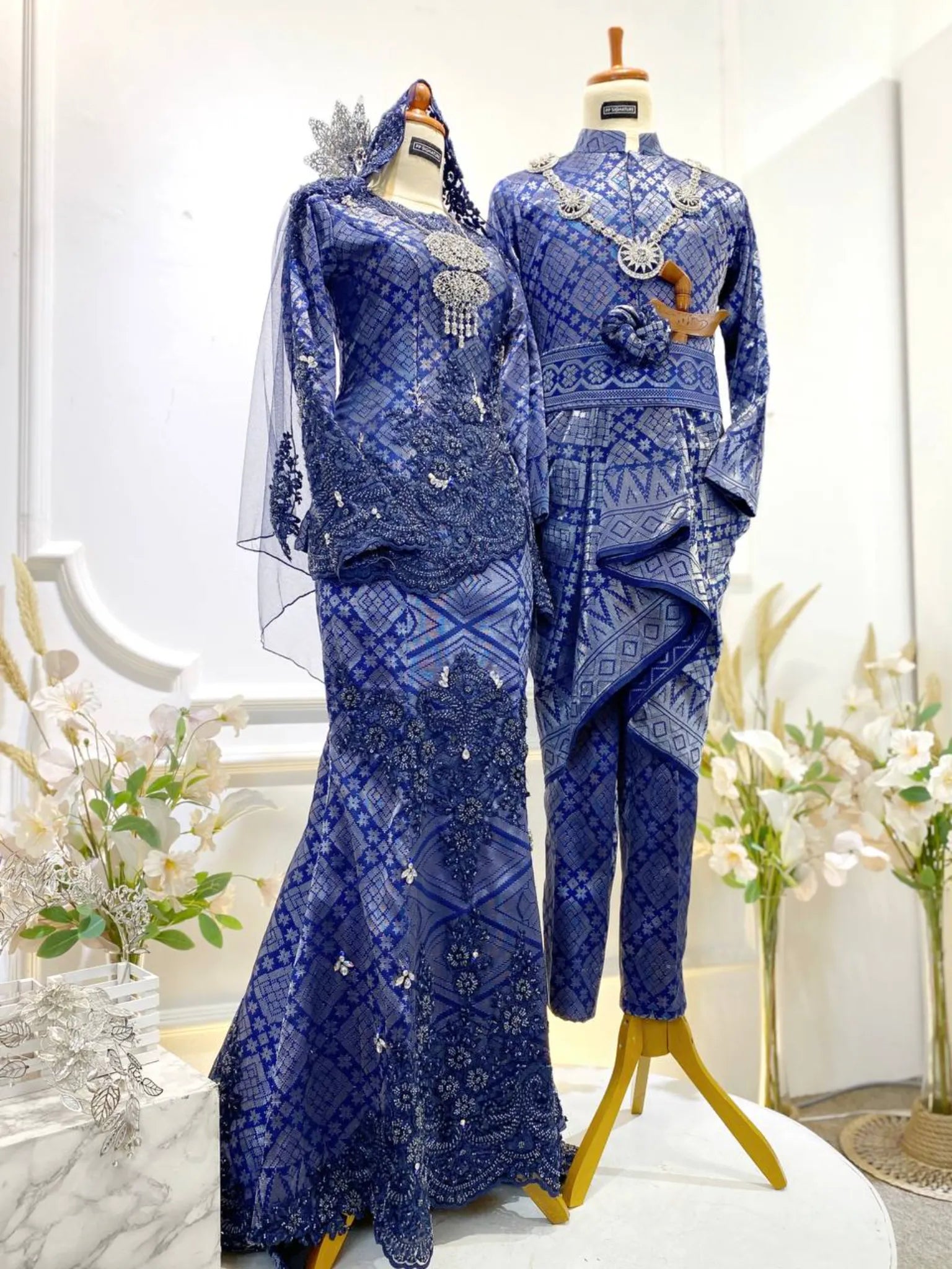 BONITA Baju Sanding Royal Blue Songket Two-Piece Dress PP