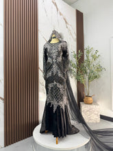 Bride full view BRIANNA Baju Sanding black silver grey mermaid dress Songket 3D