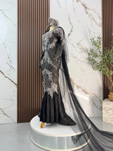 Bride full view BRIANNA Baju Sanding black silver grey mermaid dress Songket 3D