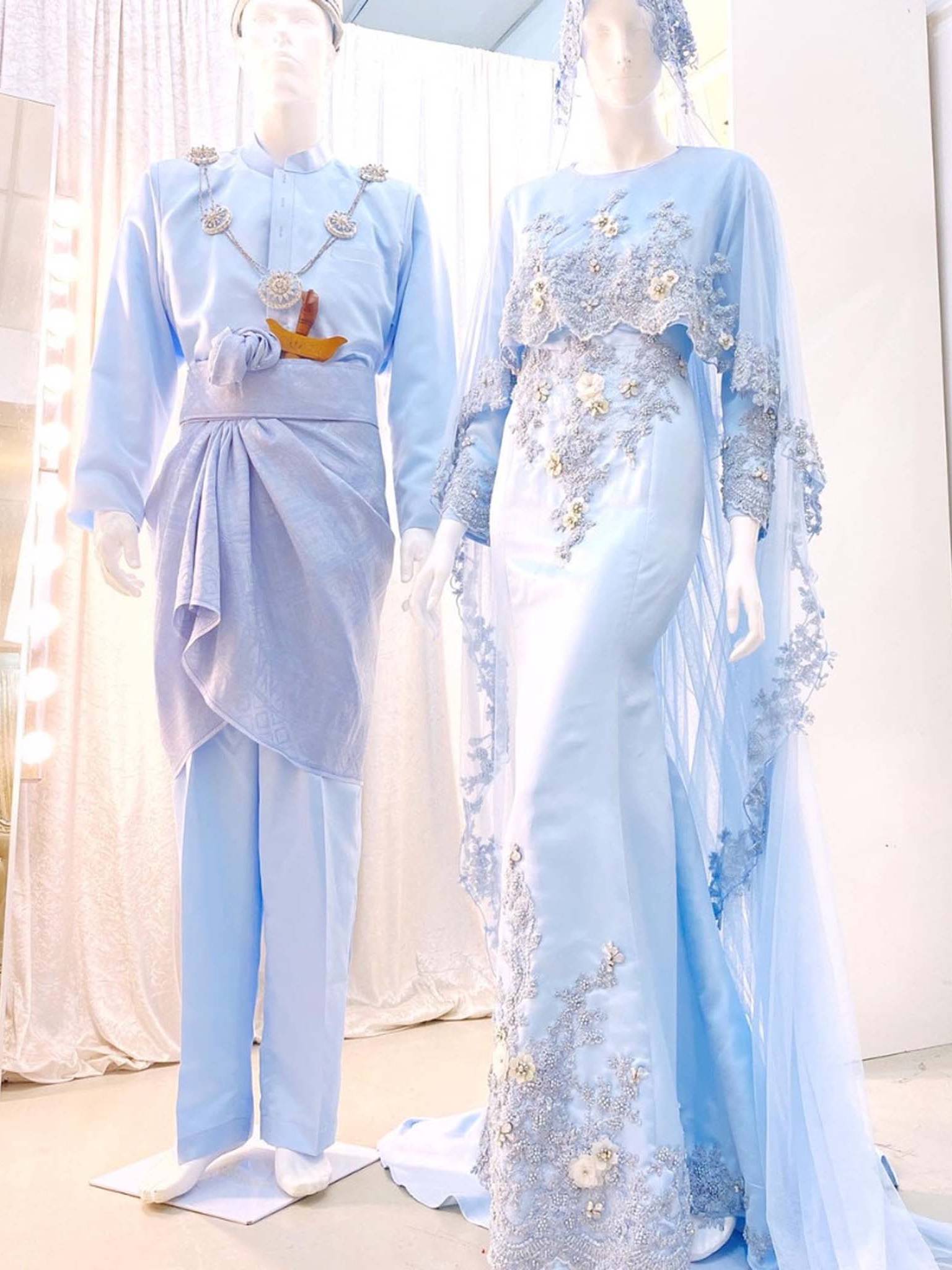 Sewa Baju Sanding - Trumpet Dress with Detachable Cape Baby Blue | PP Signature PP Signature Bridal Sewa Baju Sanding - Trumpet Dress with Detachable Cape Baby Blue | PP Signature PP Signature Bridal