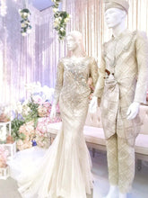 CREAMY BALI - Cream, Light Brown & Light Grey Songket Wedding Dress (Baju Sanding) -Pakej Sewaan Baju Pengantin Lelaki & Perempuan