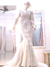 CREAMY BALI - Cream, Light Brown & Light Grey Songket Wedding Dress (Baju Sanding) -Pakej Sewaan Baju Pengantin Lelaki & Perempuan