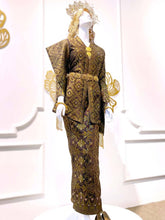 DANG ANUM - Dark Coco Brown Songket Kebaya with Selempang Wedding Dress (Baju Sanding)