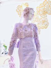 EMPRESS LAVENDER - Baju Sanding Preloved Dusty Purple Lavender Songket Trumpet Wedding Dress with Long Cape [FOR SALE]