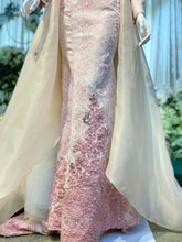 Pakej Sewaan Baju Pengantin Lelaki & Perempuan-ROSSIE - Baby Pink & Cream Songket Trumpet Wedding Dress with Trail (Baju Sanding) 