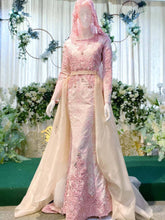 Pakej Sewaan Baju Pengantin Lelaki & Perempuan-ROSSIE - Baby Pink & Cream Songket Trumpet Wedding Dress with Trail (Baju Sanding) 