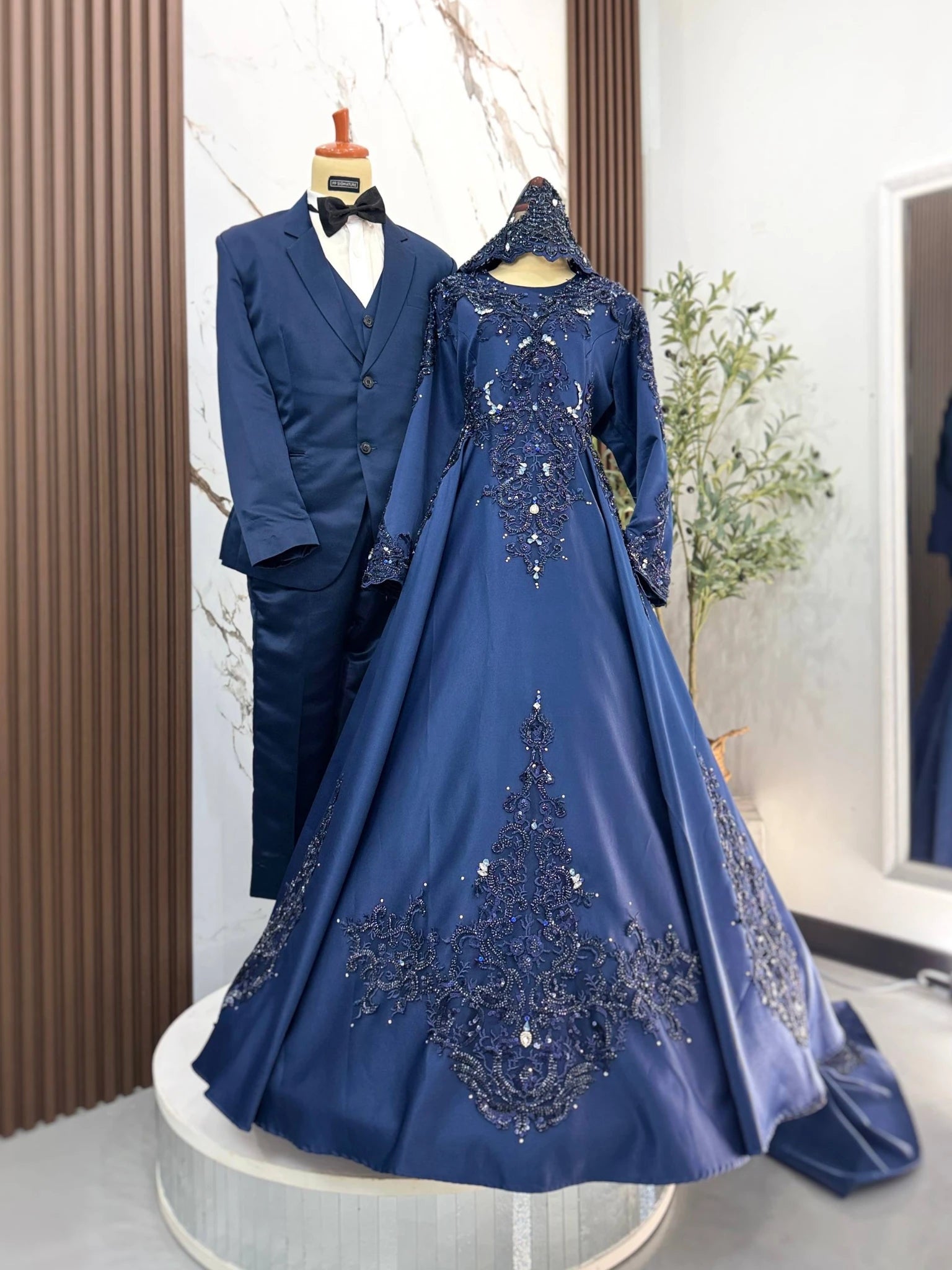 navy blue muslim wedding dress 2025 Navy Blue mehndi Bridal dress