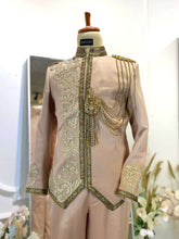 Champagne Prince Suit-Baju Pengantin Lelaki-Wedding Reception Suit-Prince Coat Design-Light Brown Lace Wedding Outfit-Champagne Suit Rental-Baju Sanding-Groom Suit Rental-Traditional Wedding Suit-Champagne and Brown Wedding Attire