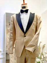 CHAMPAGNE 2-Champagne 2-Piece Wedding Suit Golden Brown with Black Peak Lapel-groom suit-custom wedding suit-rent tuxedo-groom suit rental-custom wedding suit design-plus size wedding suits-sewa baju pengantin lelaki-butik baju pengantin lelaki-baju pengantin lelaki moden-baju sanding moden-baju dinner lelaki