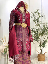 CHE' RAH - Baju Sanding Maroon & Purple Songket Kebaya with Selempang Sulam