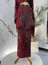 Maroon gold and purple songket 3D fabric texture detail of CHE RAH baju sanding