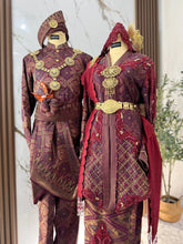 Close-up detail of CHE RAH maroon purple songket 3D kebaya selempang sulam PP Signature