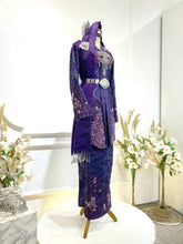 Side View Bride's Cik Manggis Kebaya Dark Purple Songket with Silver Accents