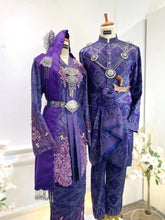 Close-up Pakej Baju Pengantin Cik Manggis Dark Purple Songket Kebaya & Kot Raihan
