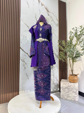 Baju Sanding Perempuan Dark Purple Kebaya Songket 3D dan Selempang Sulam saiz plus size