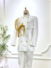 Groom wearing Off White Gold Captain Suit for Baju Sanding from PP Signature Bridal-Sharp reception look styled for Sewa Baju Sanding with structured Twill suit