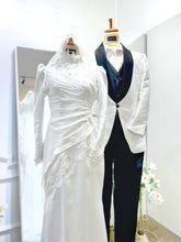 DAISY - Off White Duchess Pleated Dress with French Lace (Baju Sanding)